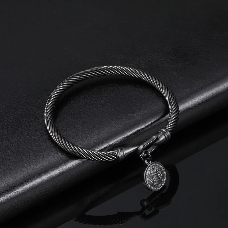 Pulseira Aço Inoxidável São Bento com Medalha Religiosa