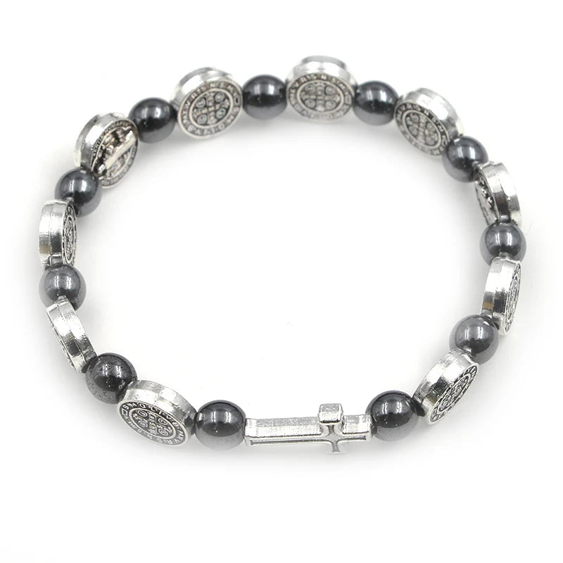 Pulseira Terço Católica com Medalha de São Bento