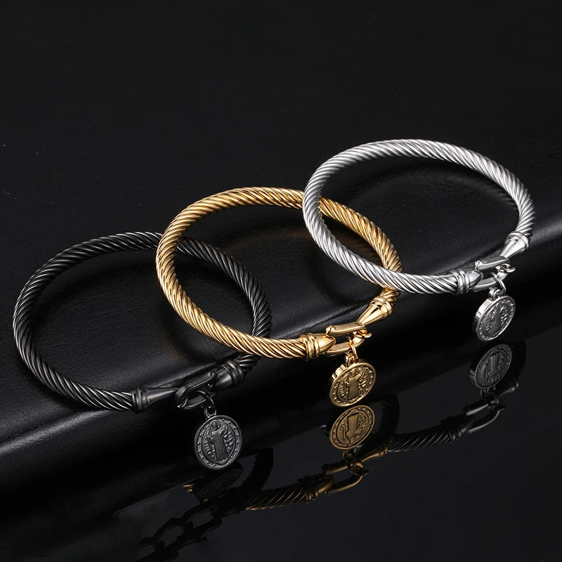 Pulseira Aço Inoxidável São Bento com Medalha Religiosa