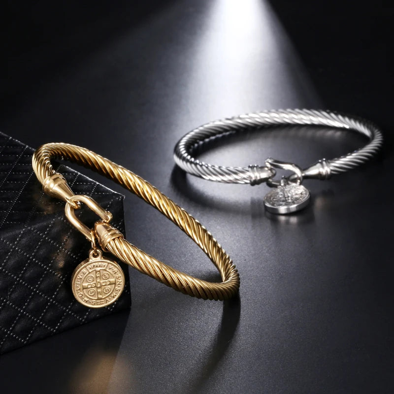 Pulseira Aço Inoxidável São Bento com Medalha Religiosa