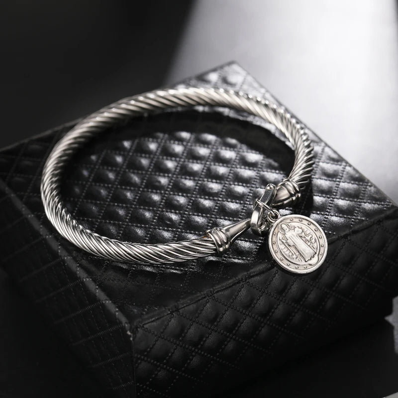 Pulseira Aço Inoxidável São Bento com Medalha Religiosa