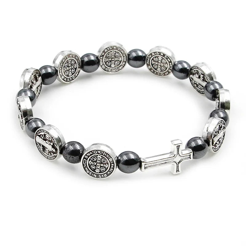Pulseira Terço Católica com Medalha de São Bento