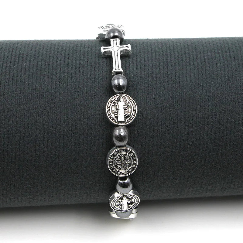 Pulseira Terço Católica com Medalha de São Bento