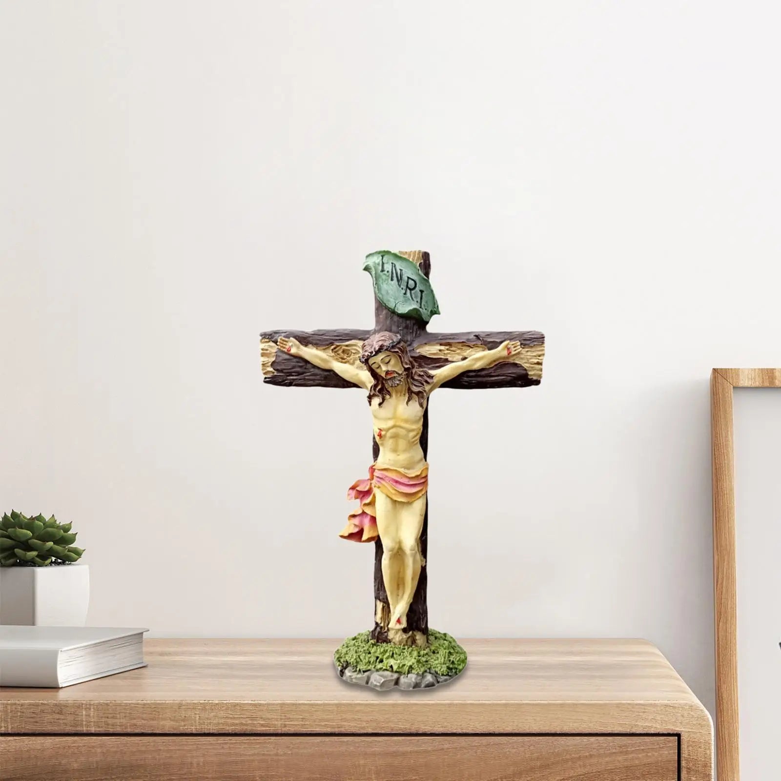 Jesus Crucifix Crosses Figurine Ornament Praying Religious Figurine Resin Jesus