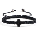 Pulseira Trançada Jesus com Cruz em Fio Vermelho e Preto