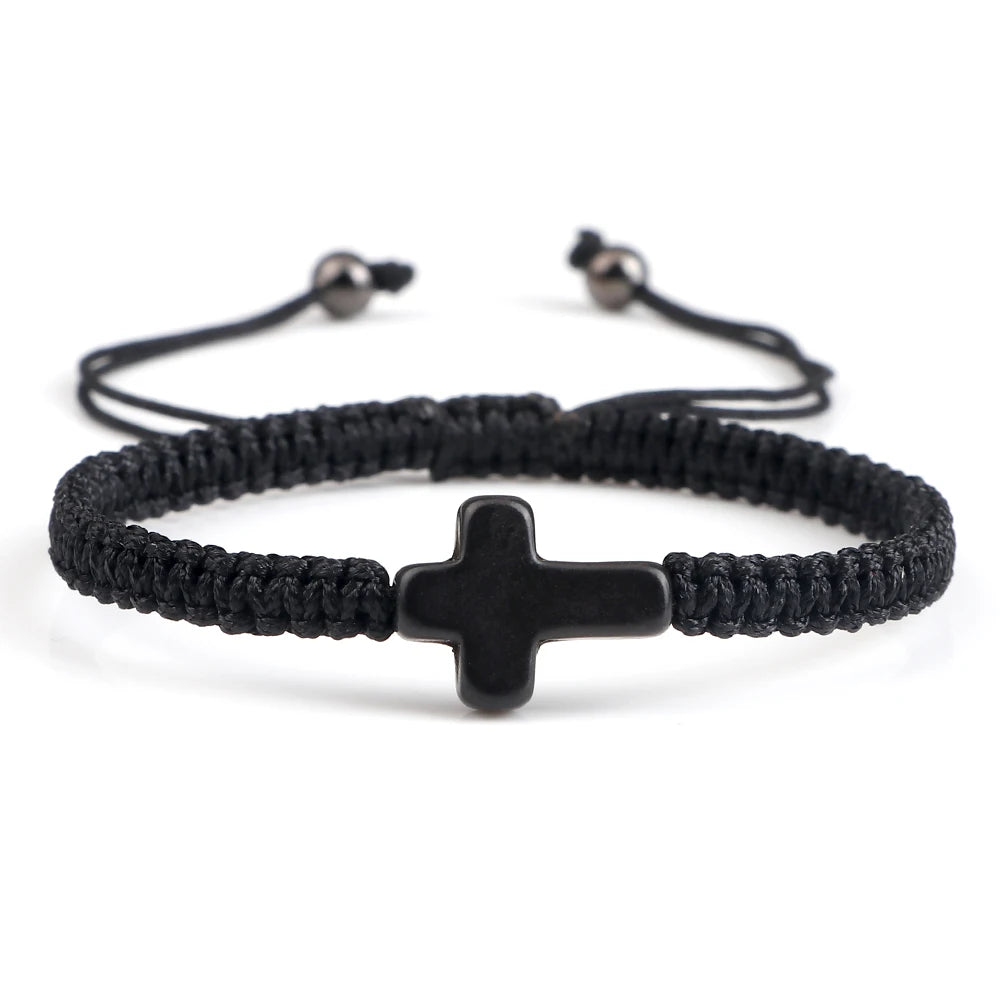 Pulseira Trançada Jesus com Cruz em Fio Vermelho e Preto
