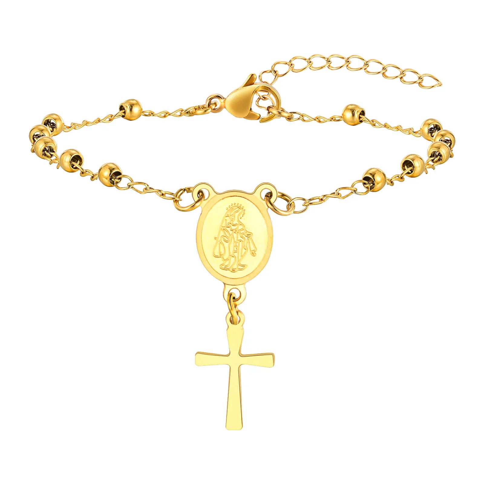 Pulseira Terço Dupla Face Feminina em Aço Inoxidável