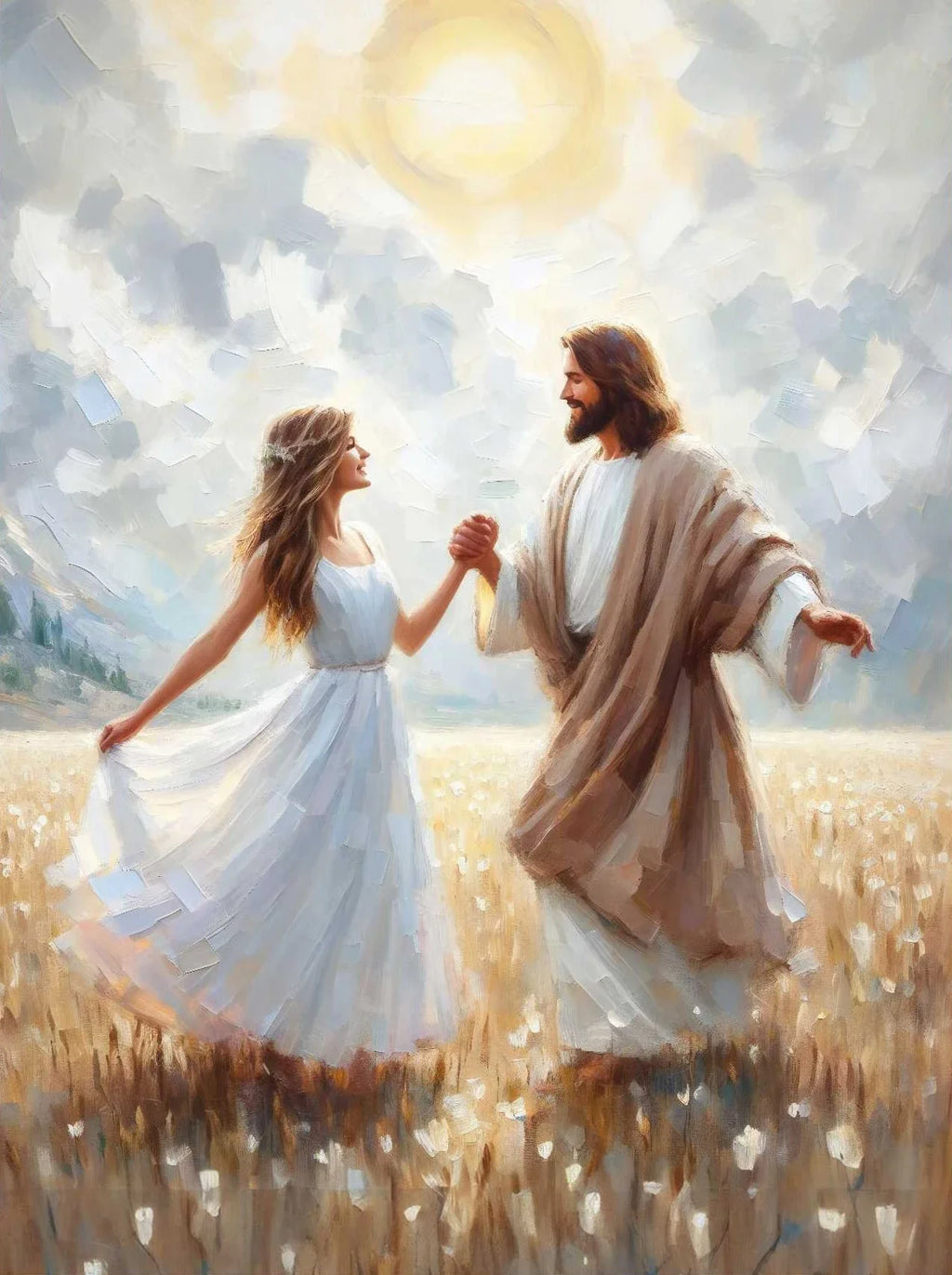Pôster em Tela – Jesus e Menina no Abraço da Cura