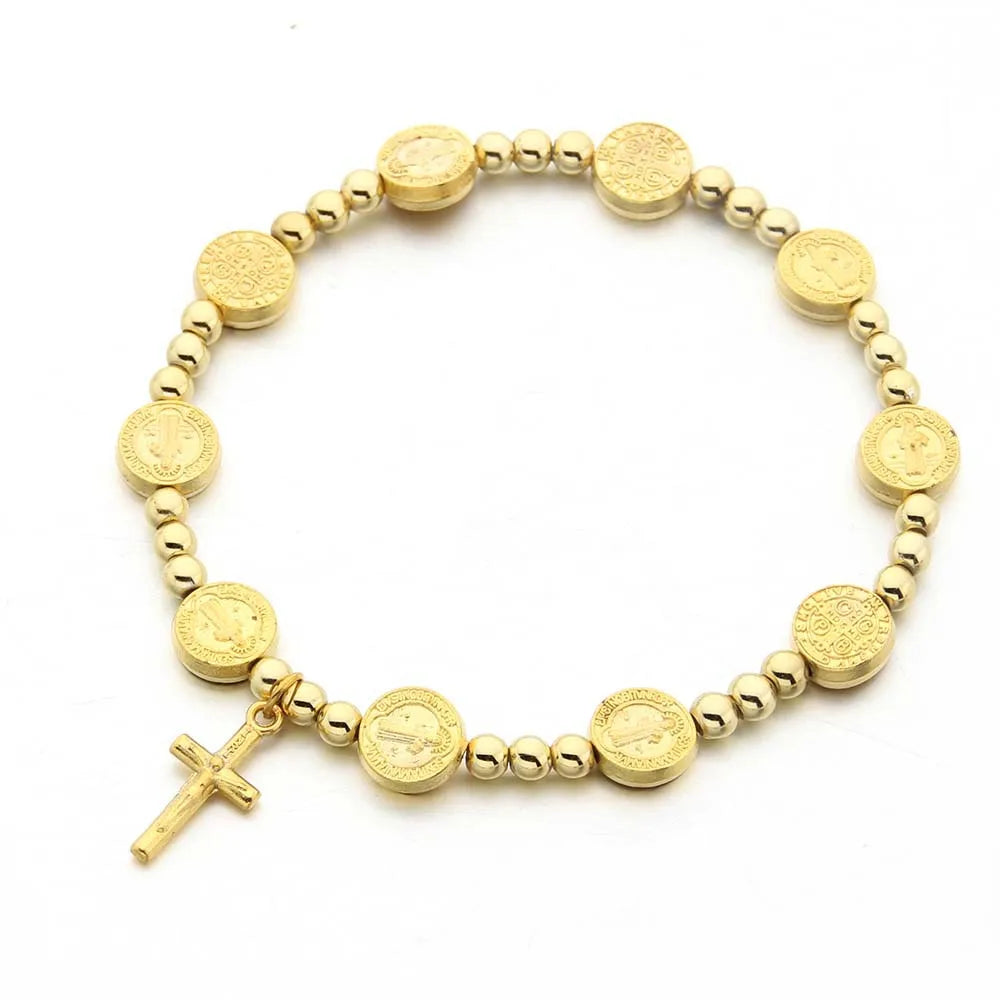 Pulseira Religiosa com Medalha de São Bento Banho de Ouro