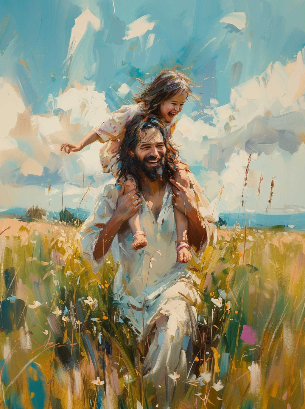Pôster em Tela – Jesus e Menina no Abraço da Cura