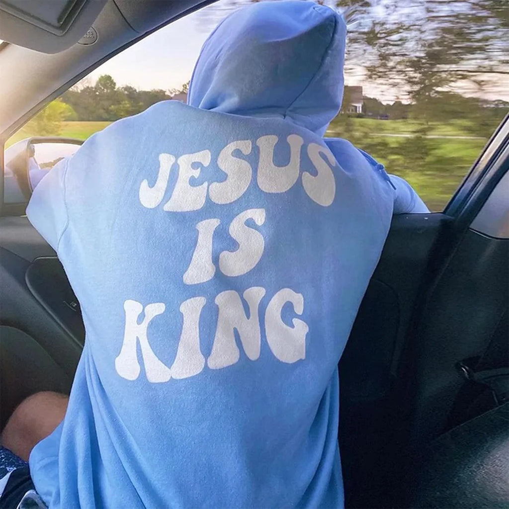 Jesus Is King Graphic Hoodie Vintage Motorcycle Pullover Fashion Sweatshirts Unisex Loose Casual Harajuku Pullover Streetwear