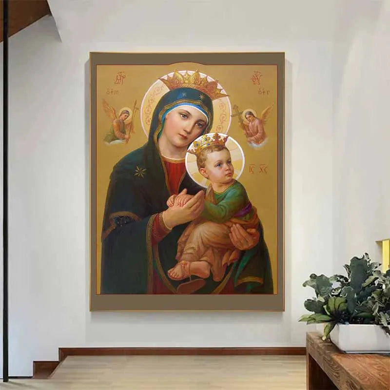 Pôster Vintage Jesus e Virgem Maria em Tela