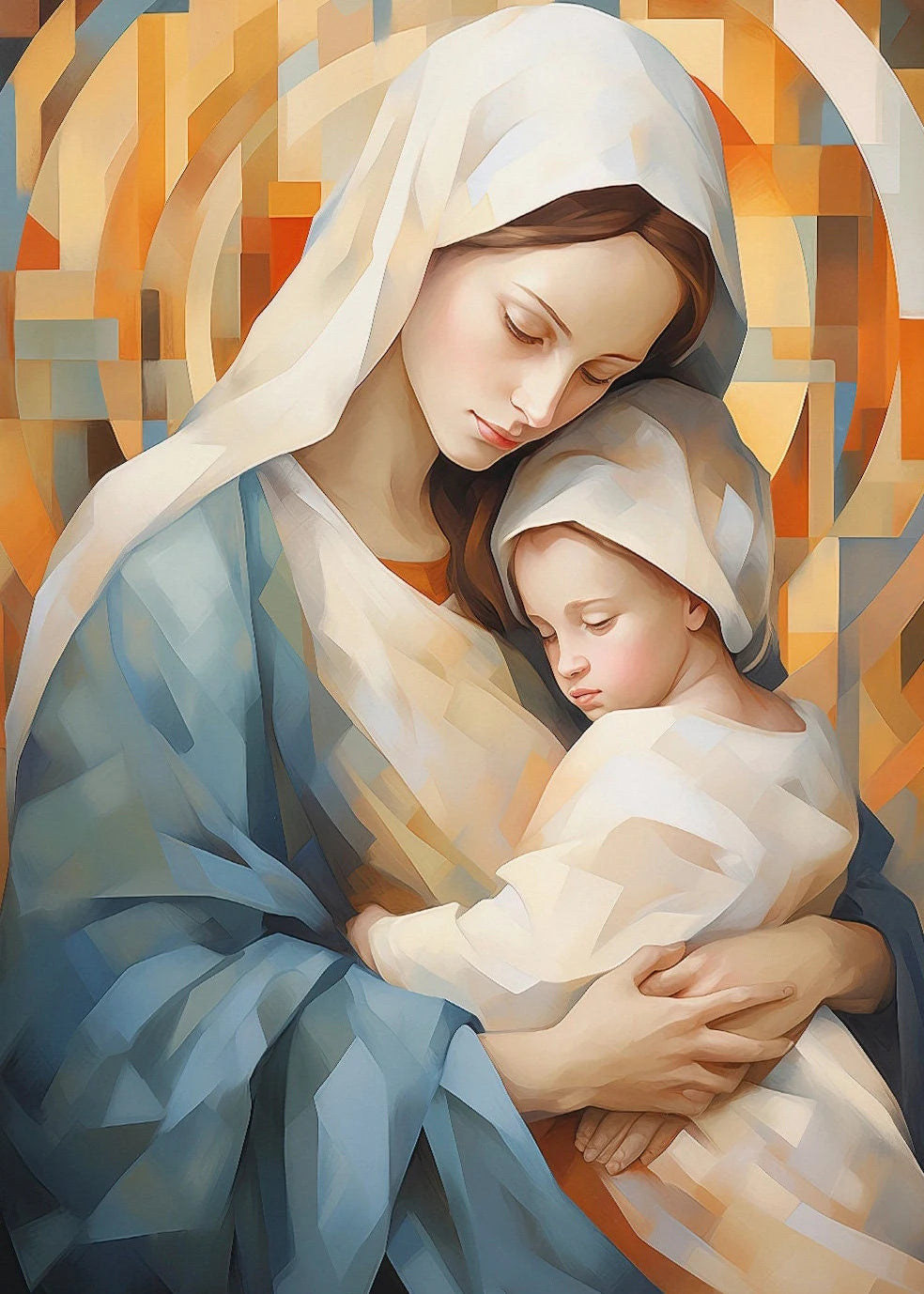 Pôster Religioso Vintage – Sagrado Coração de Jesus e Família Sagrada