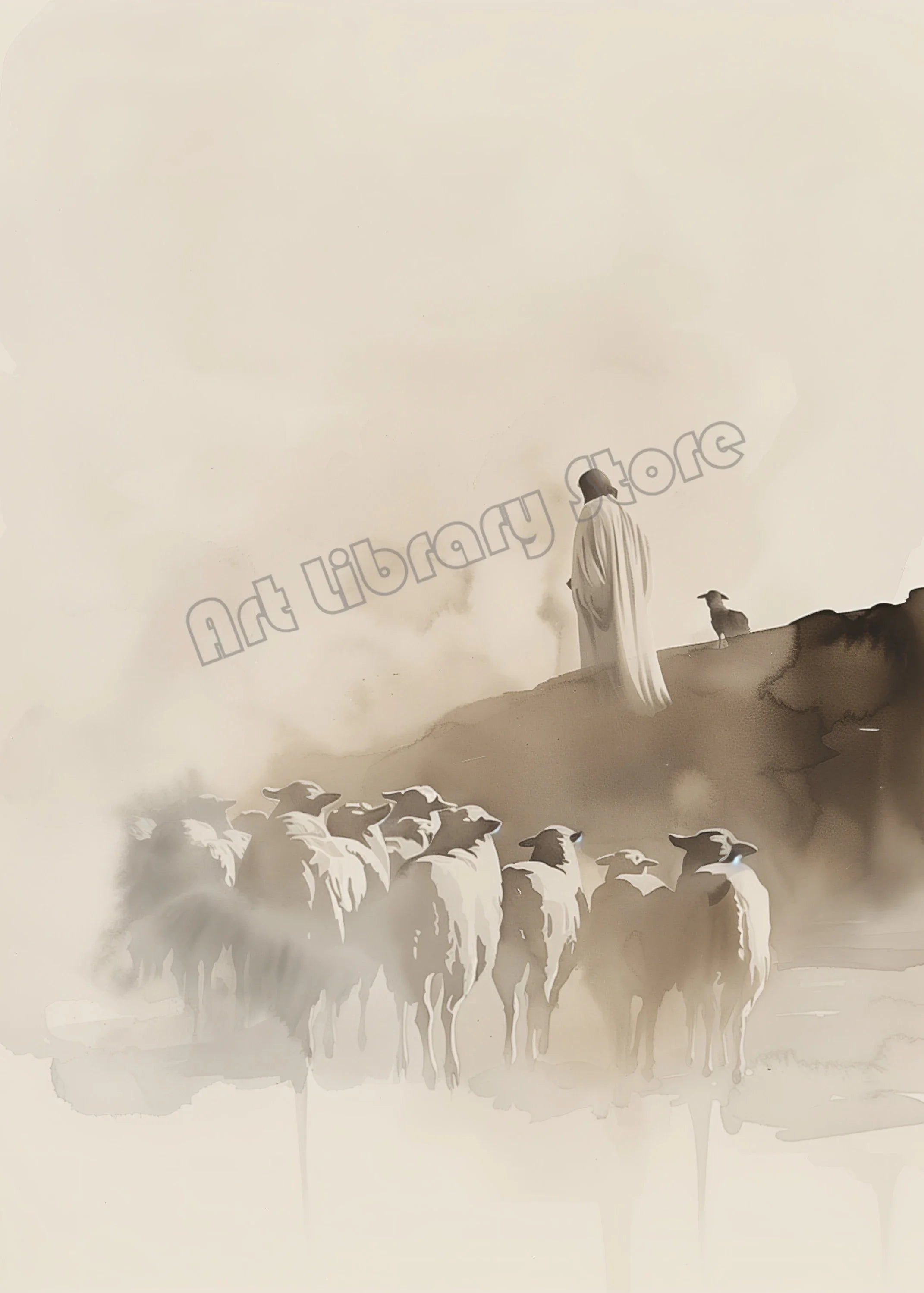 Pôster em Tela – Jesus Cristo Aquarela Caminhando sobre as Águas