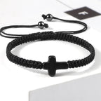 Pulseira Trançada Jesus com Cruz em Fio Vermelho e Preto