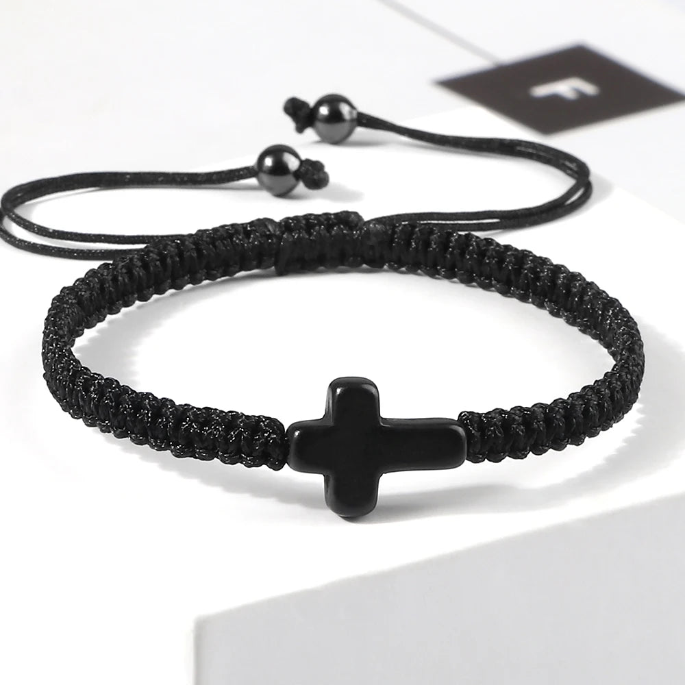 Pulseira Trançada Jesus com Cruz em Fio Vermelho e Preto