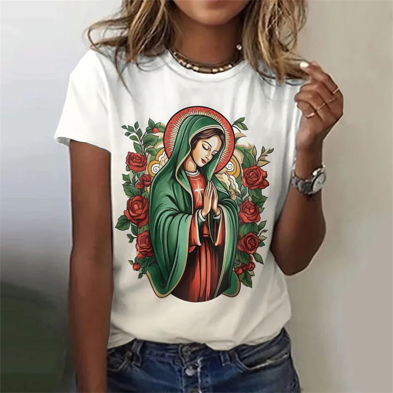 Camisola Feminina com Estampa 3D da Virgem Maria