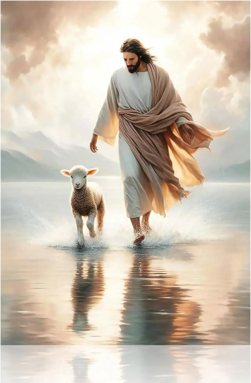 Pôster em Tela – Jesus com Cordeiro e Caminhando sobre as Águas