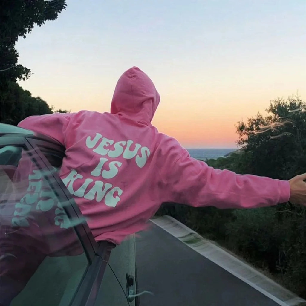Jesus Is King Graphic Hoodie Vintage Motorcycle Pullover Fashion Sweatshirts Unisex Loose Casual Harajuku Pullover Streetwear
