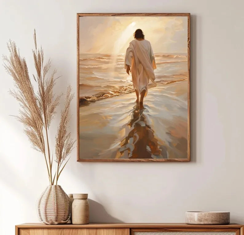 Pôster em Tela – Jesus Cristo Aquarela Caminhando sobre as Águas