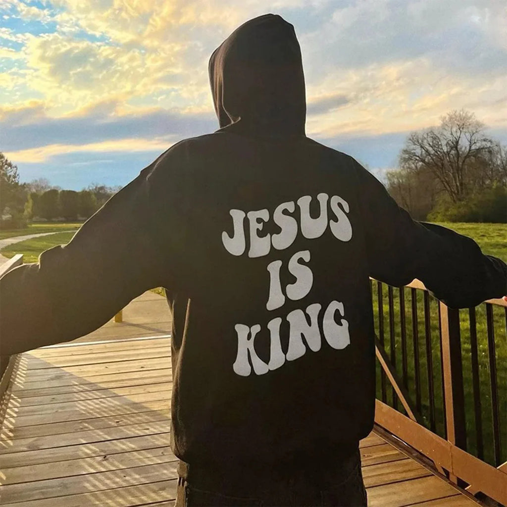 Jesus Is King Graphic Hoodie Vintage Motorcycle Pullover Fashion Sweatshirts Unisex Loose Casual Harajuku Pullover Streetwear