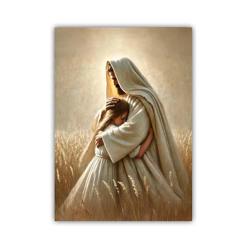 Pôster Cristão em Tela – Jesus com Crianças em Oração