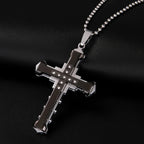 Colar de Aço Inoxidável com Cruz de Jesus em Cristal