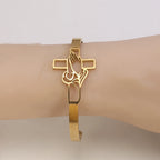 Pulseira Cristã Cruz em Aço Inoxidável Dourada
