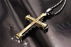Colar de Aço Inoxidável com Cruz de Jesus em Cristal