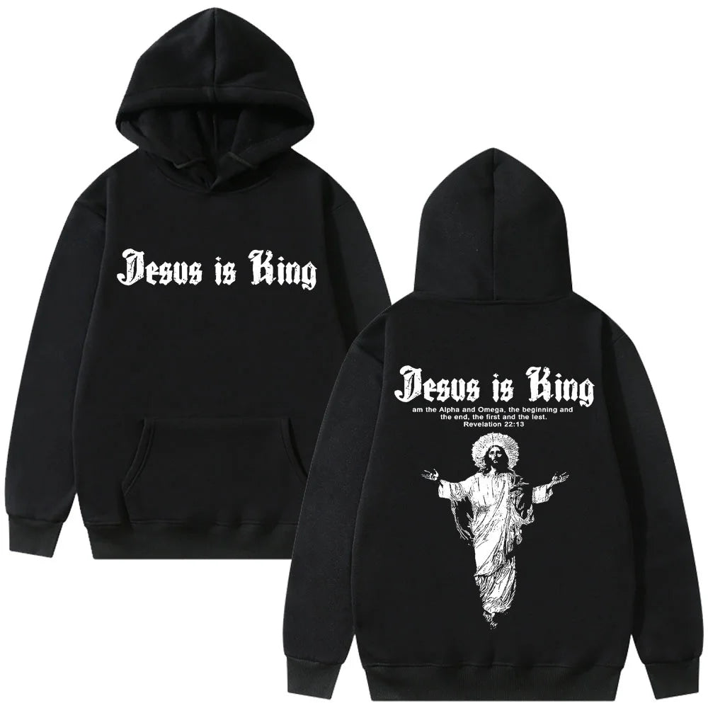 Jesus Is King Pattern Hoodie Christian Religion 2025 Autumn/Winter Men's Women's Fashion Gothic Rock Hip Hop Street Wear