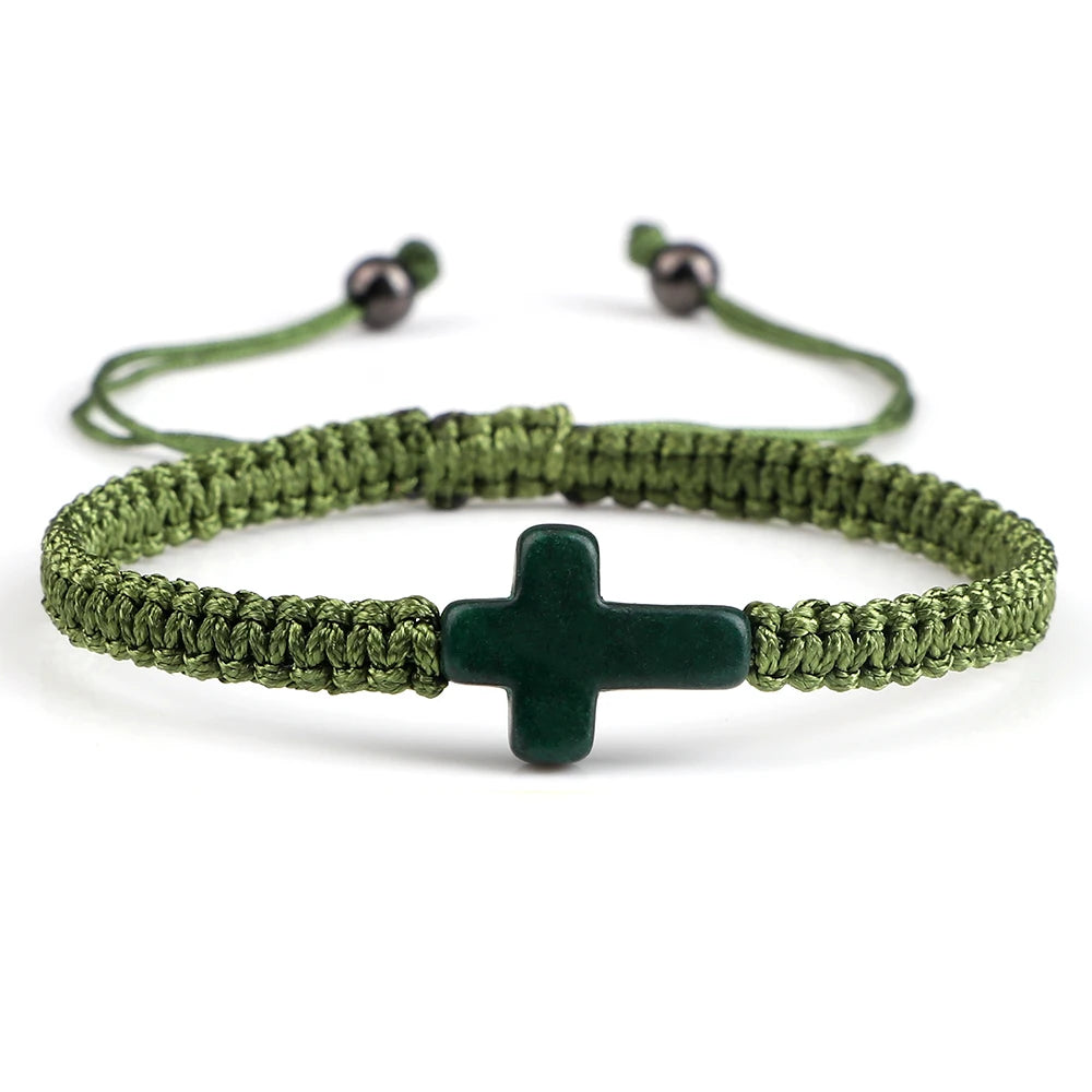 Pulseira Trançada Jesus com Cruz em Fio Vermelho e Preto