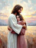 Pôster em Tela – Jesus e Menina no Abraço da Cura