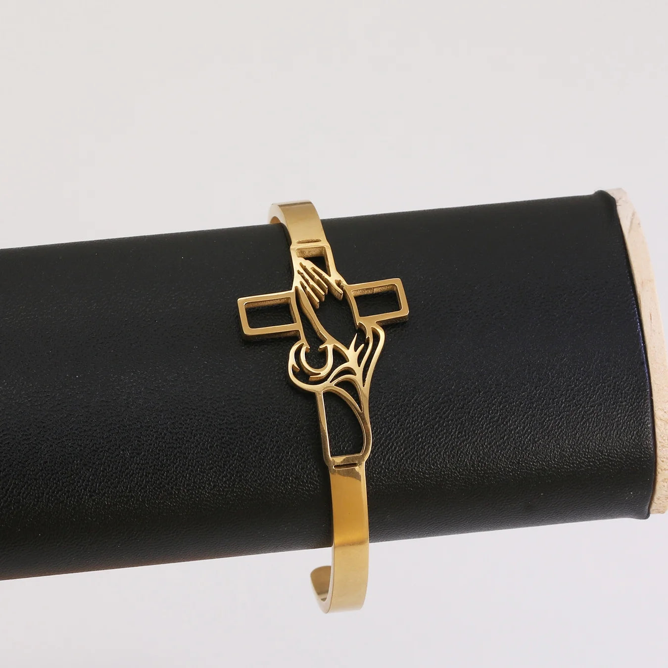 Pulseira Cristã Cruz em Aço Inoxidável Dourada
