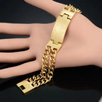 Pulseira Masculina Cruz da Bíblia em Aço Inoxidável Dourada