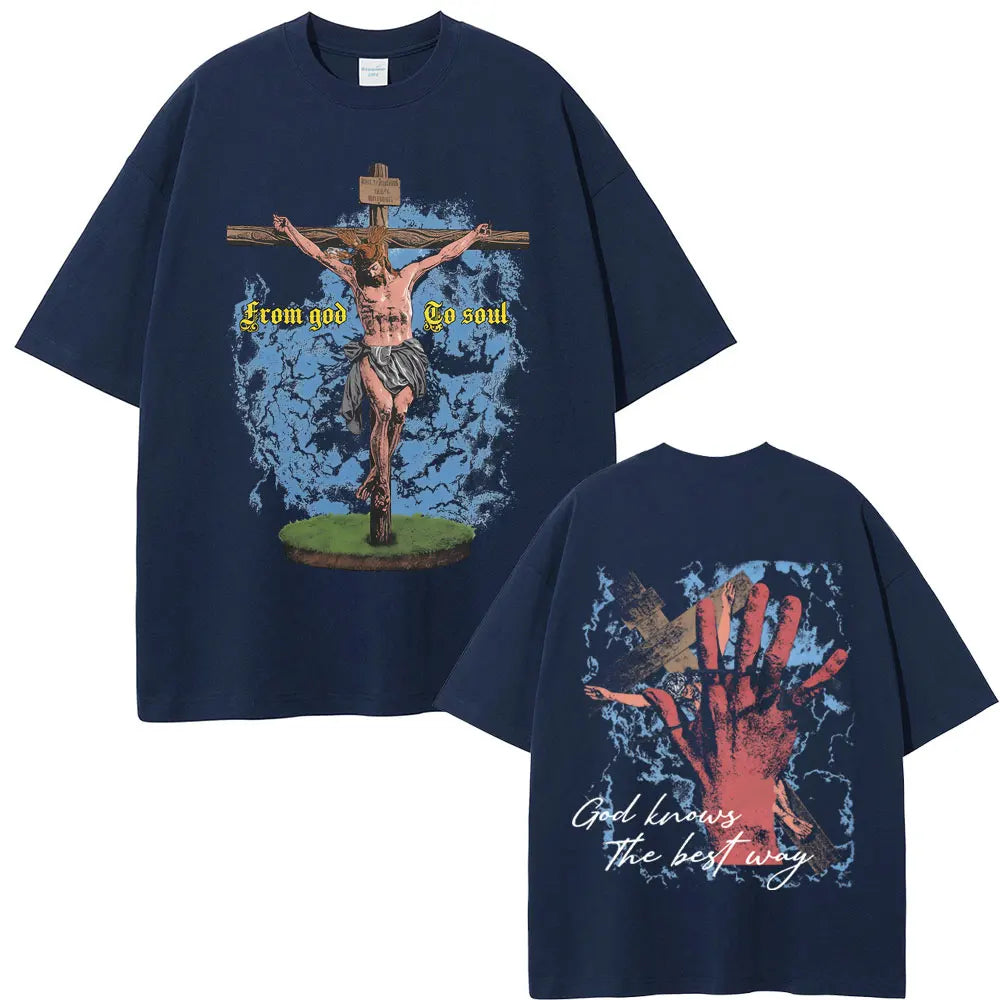 Camisola Unissex Cristã Oversized com Estampa Inspiradora de Jesus