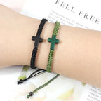 Pulseira Trançada Jesus com Cruz em Fio Vermelho e Preto