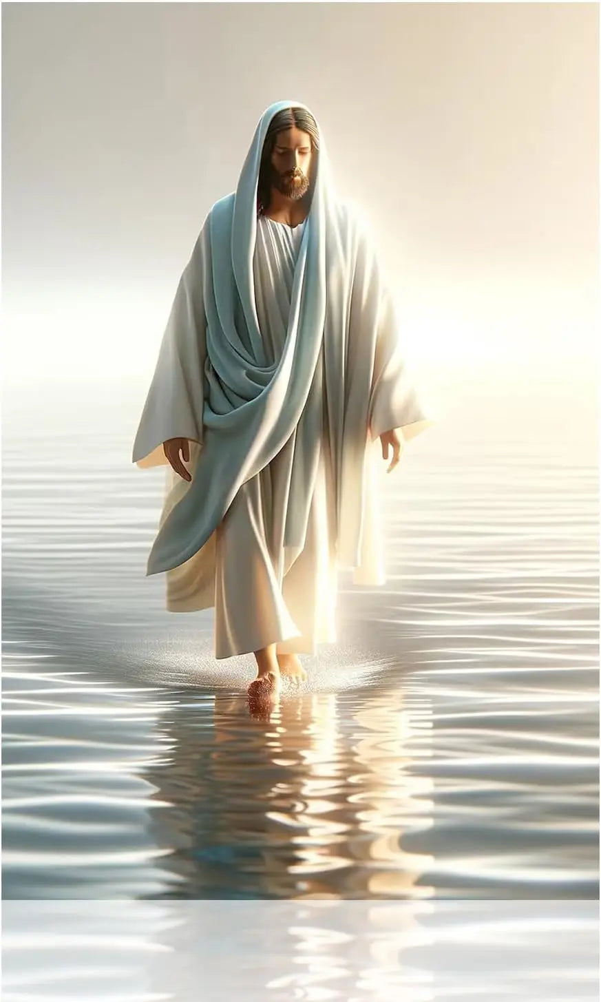Pôster em Tela – Jesus com Cordeiro e Caminhando sobre as Águas