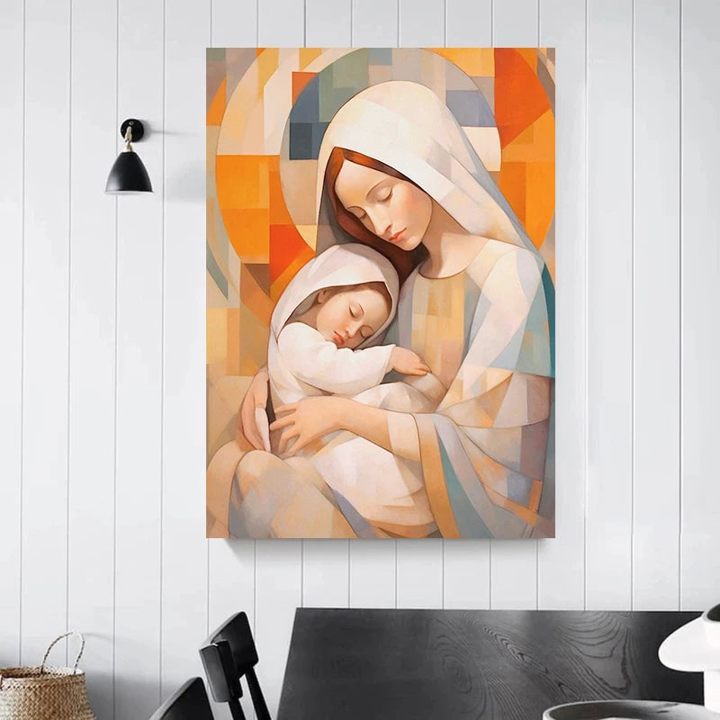 Pôster Religioso Vintage – Sagrado Coração de Jesus e Família Sagrada