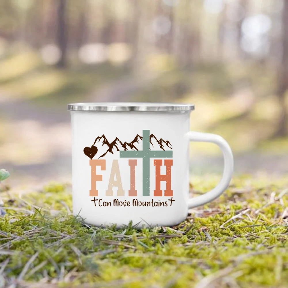 Caneca de Esmalte com Estampa de Fé Cristã