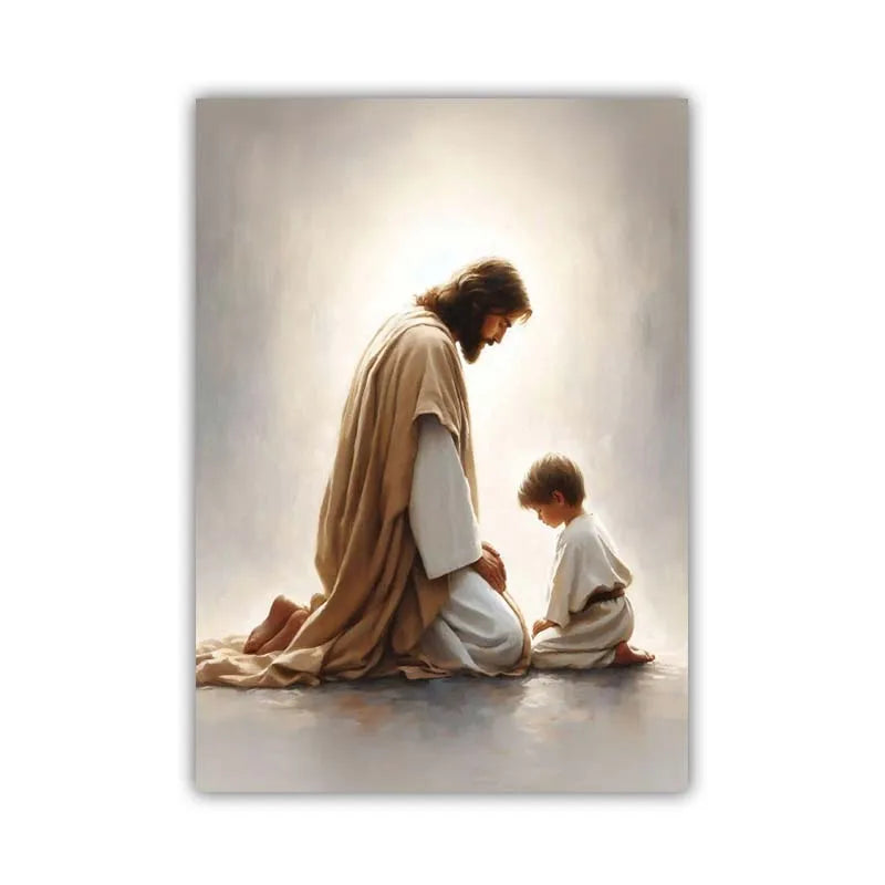 Pôster Cristão em Tela – Jesus com Crianças em Oração