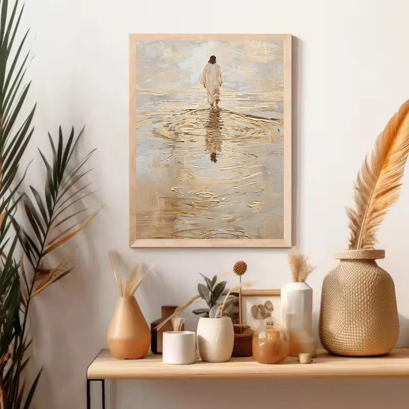 Pôster em Tela – Jesus Cristo Aquarela Caminhando sobre as Águas