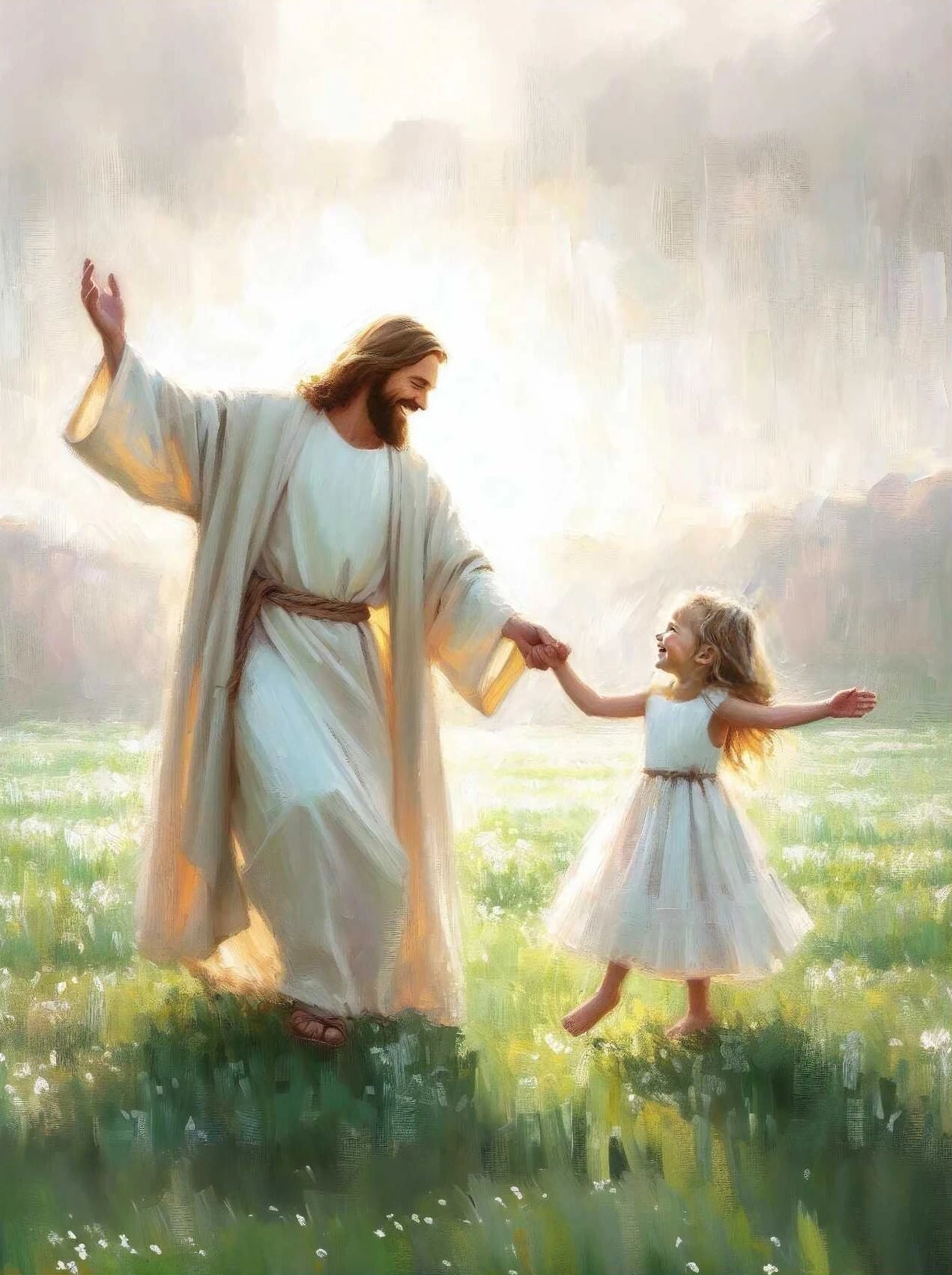 Pôster em Tela – Jesus e Menina no Abraço da Cura