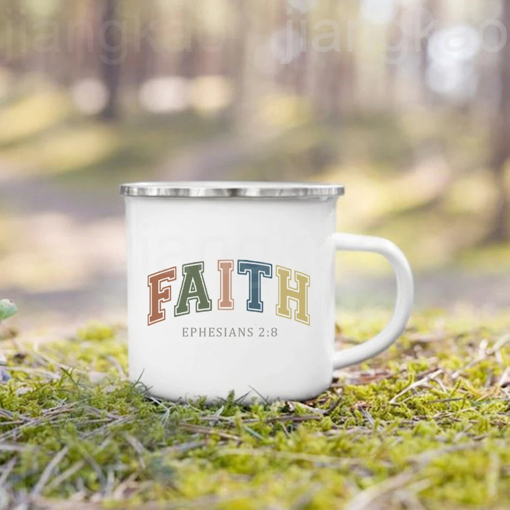 Caneca de Esmalte com Estampa de Fé Cristã