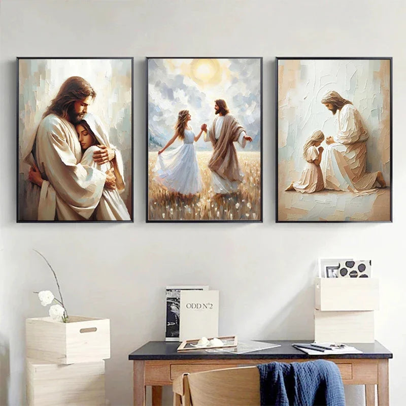 Pôster em Tela – Jesus e Menina no Abraço da Cura