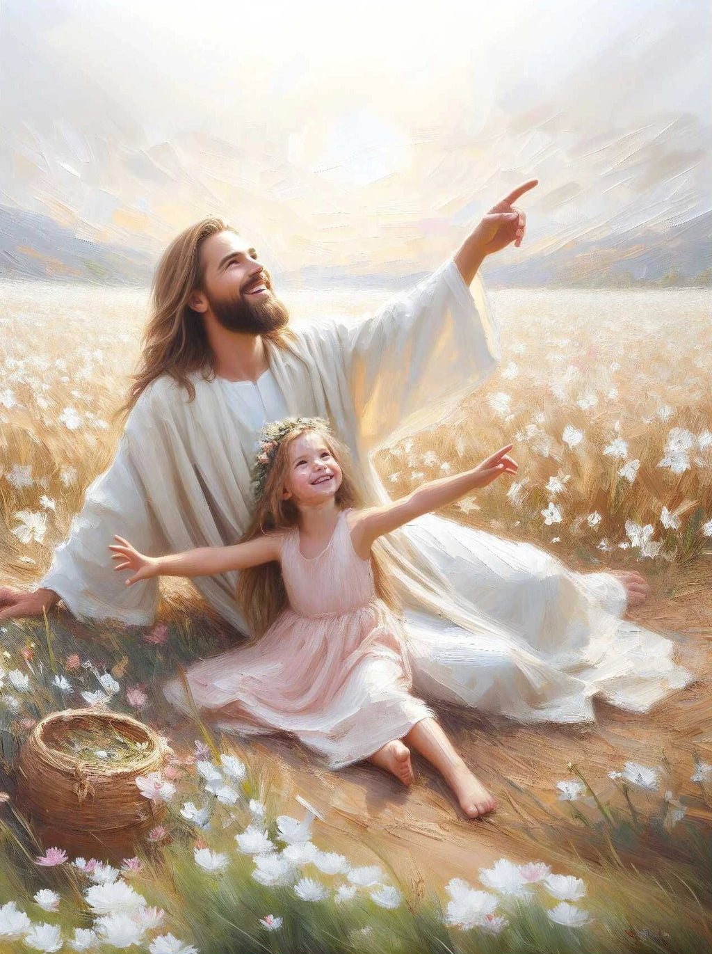 Pôster em Tela – Jesus e Menina no Abraço da Cura