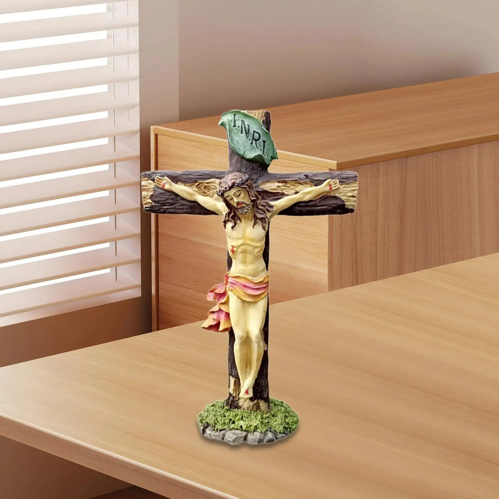 Jesus Crucifix Crosses Figurine Ornament Praying Religious Figurine Resin Jesus