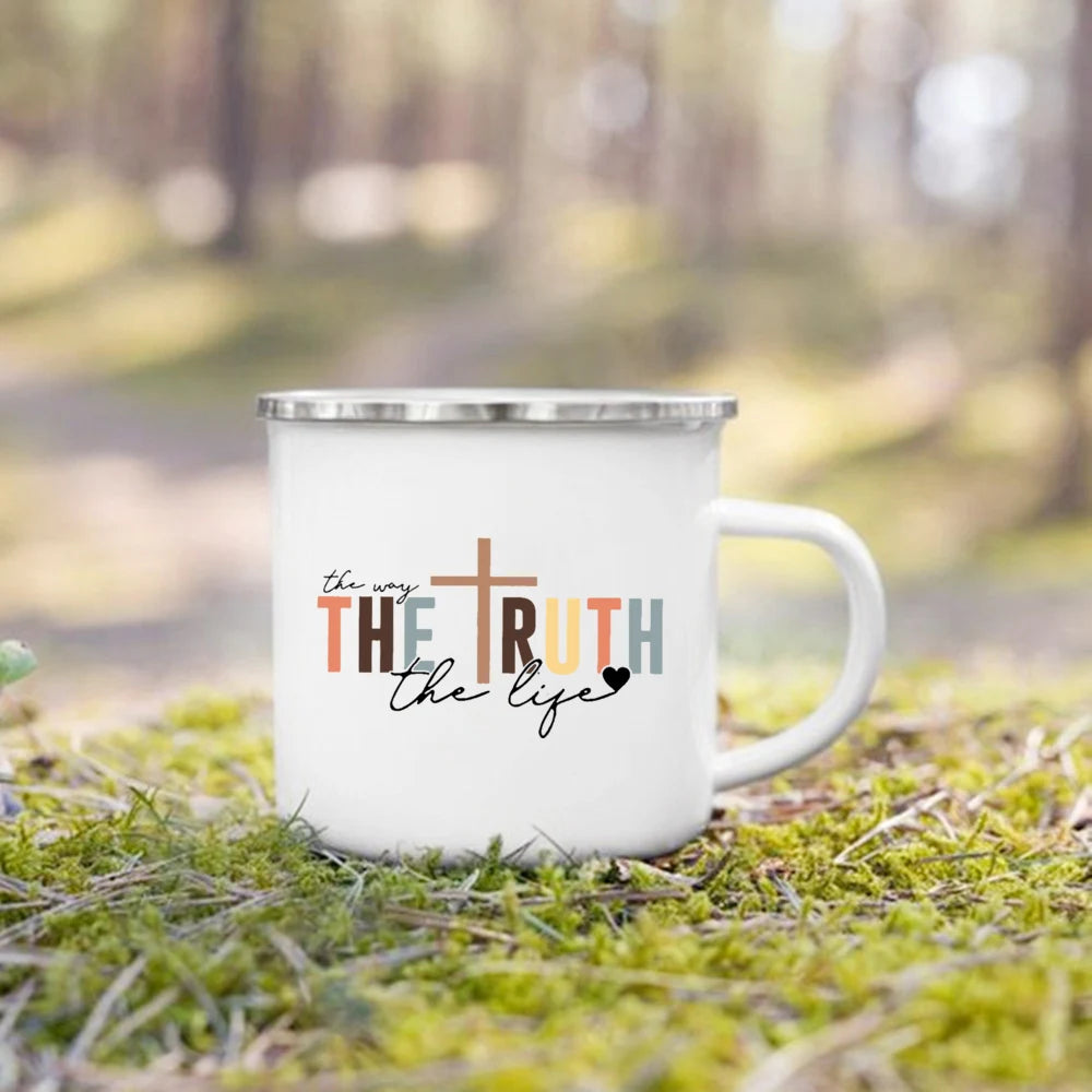 Caneca de Esmalte com Estampa de Fé Cristã