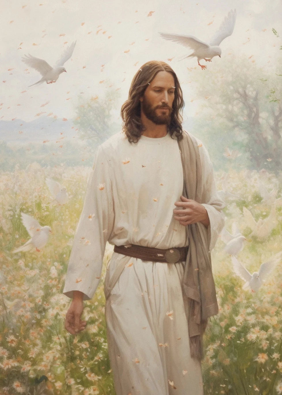 Pôster Religioso Vintage – Sagrado Coração de Jesus e Família Sagrada