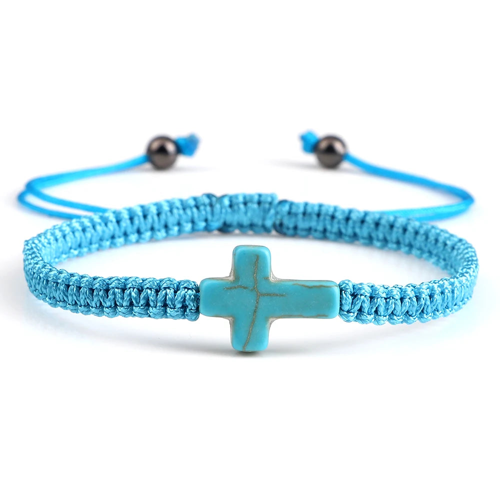 Pulseira Trançada Jesus com Cruz em Fio Vermelho e Preto