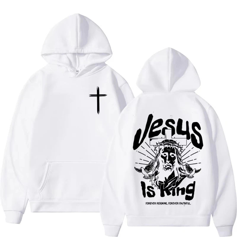 Jesus Is King Christian Bible Verse Hoodies Men Women  Fashion Long Sleeve Sweatshirts Fleece Casual Oversized Pullover